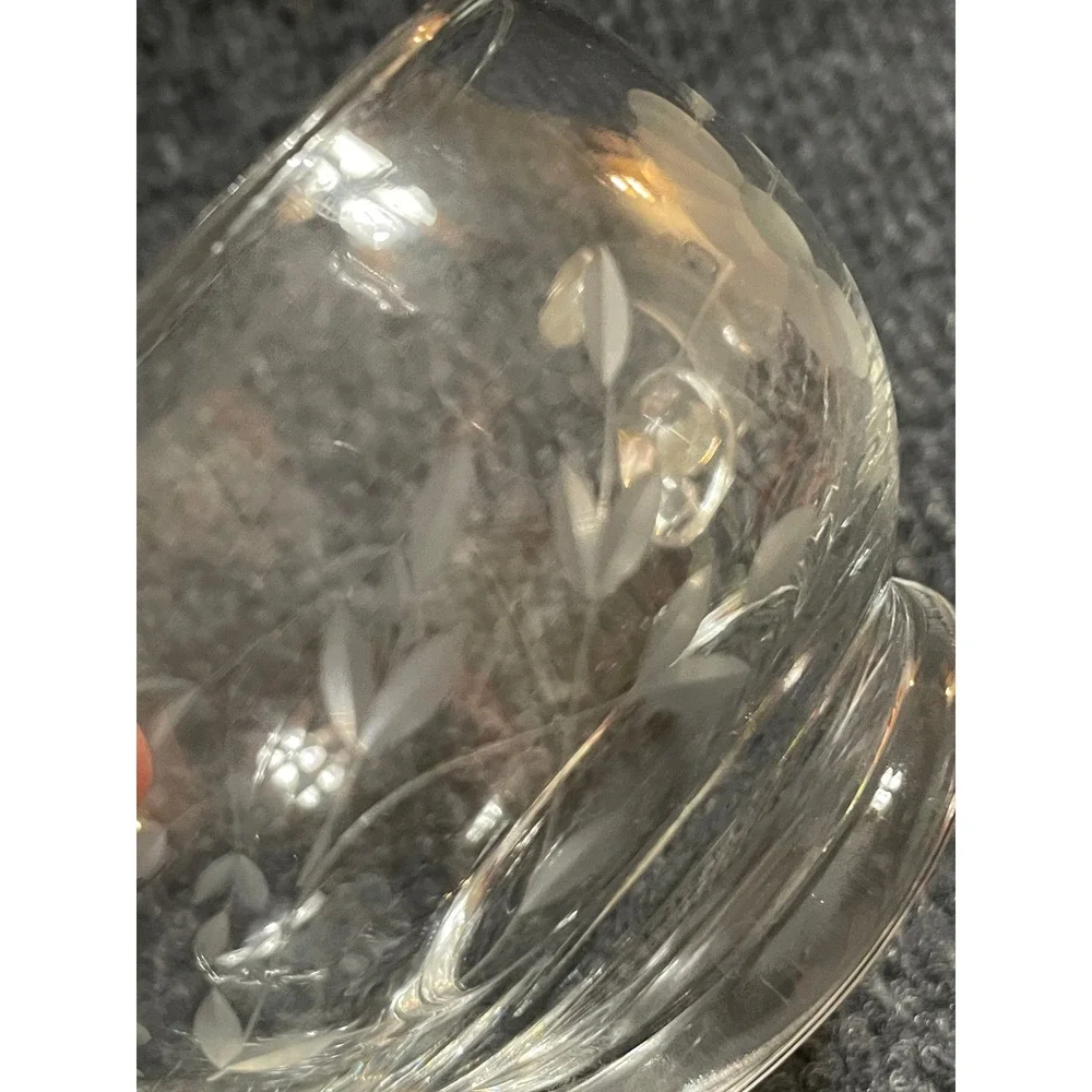 Vintage Etched Glass Jam Jar with Lid and Handle Clear Floral Condiment Server